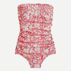 SZ Blockprints X J.Crew Pink Power Nila Block Print Ruched Bandeau One Piece 12